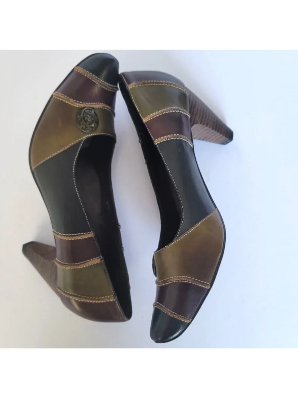 Spring Step 9 Colorblock Leather Patchwork Pumps Heel Artsy 90s Y2K Boho Indie